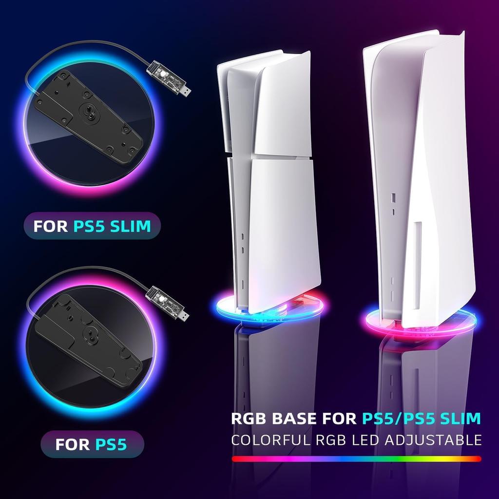 Slim Vertical Stand for PS5/PS5 Slim Compatible with PS5/PS5 Slim Digital/CD Version with 7 RGB Lights for PlayStation 5 Pro