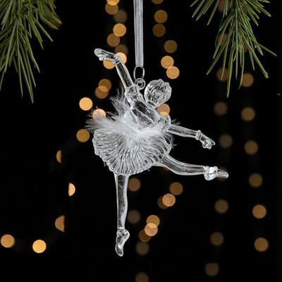 2pcs Acrylic Crystal Christmas Tree Pendant Clear Angel/Dancing Girl Xmas Tree Hanging Ornaments DIY Stereoscopic