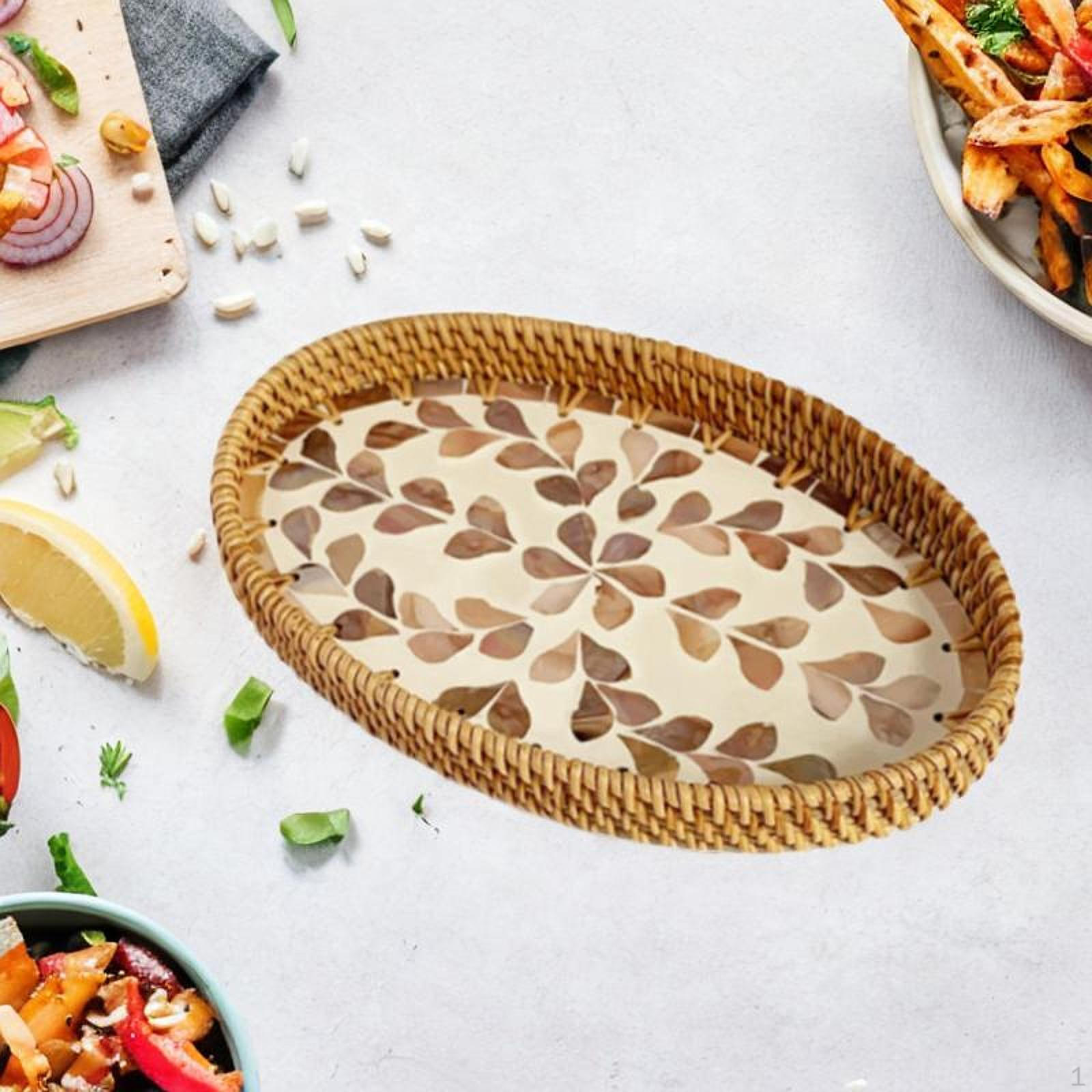 

Rattan Serving Tray Decorative Basket Dessert Plate Multifunctional Oval Food Vanity S_Style E