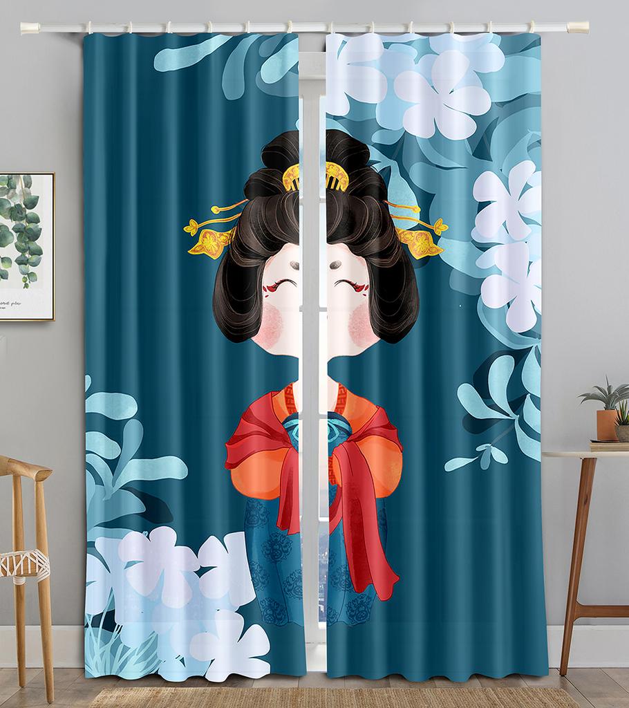Chinese Animated Maid TraditionalOpera Blackout Window Panel Curtain Living Room Room Bedroom Bathroom Kicthen Door Cupboard Decor Hooks