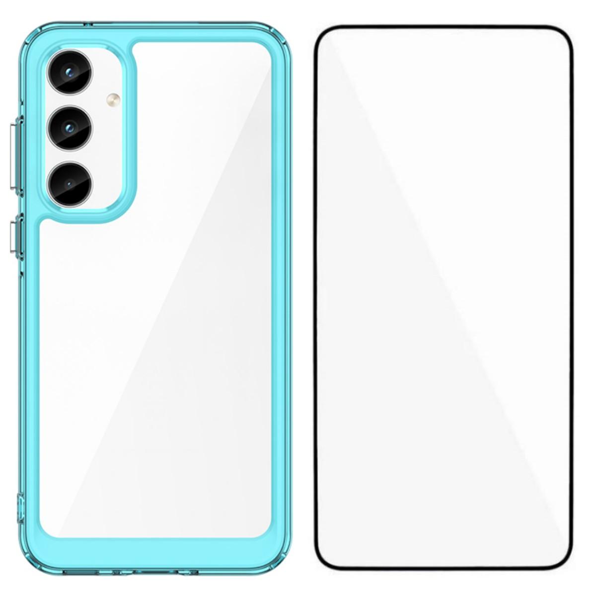 

Чехол для телефона Samsung Galaxy A55 5G WANLONFENG Серии XC ТПУ Акриловая крышка с закаленным стеклом (Большое отверстие для линзы) Transparent Blue