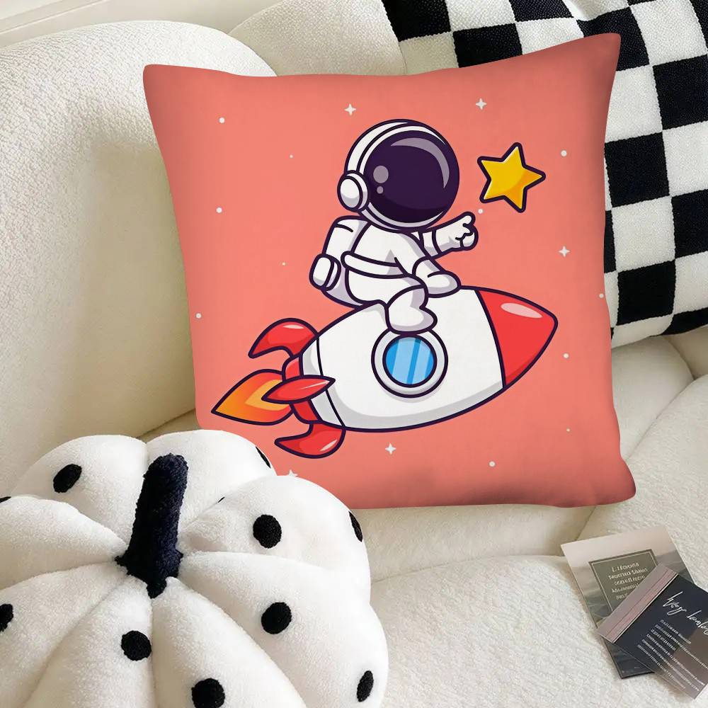Cartoon Astronaut Rocket Spaceship Pillow Case Fashion Square Pillowcase Bedroom Sofa Room Ins Decoration Leisure