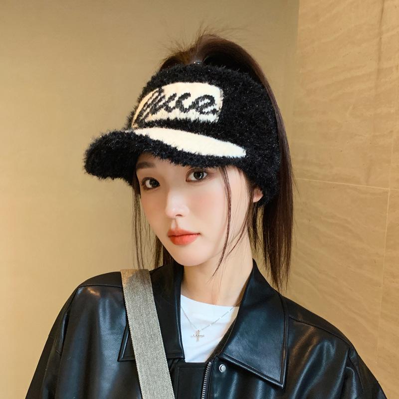

Новая осенне-зимняя вязаная шапка, женская модная бейсболка с буквенным принтом, теплая шапка с плюшевой уткой для защиты ушей для активного отдыха, велоспорта one size