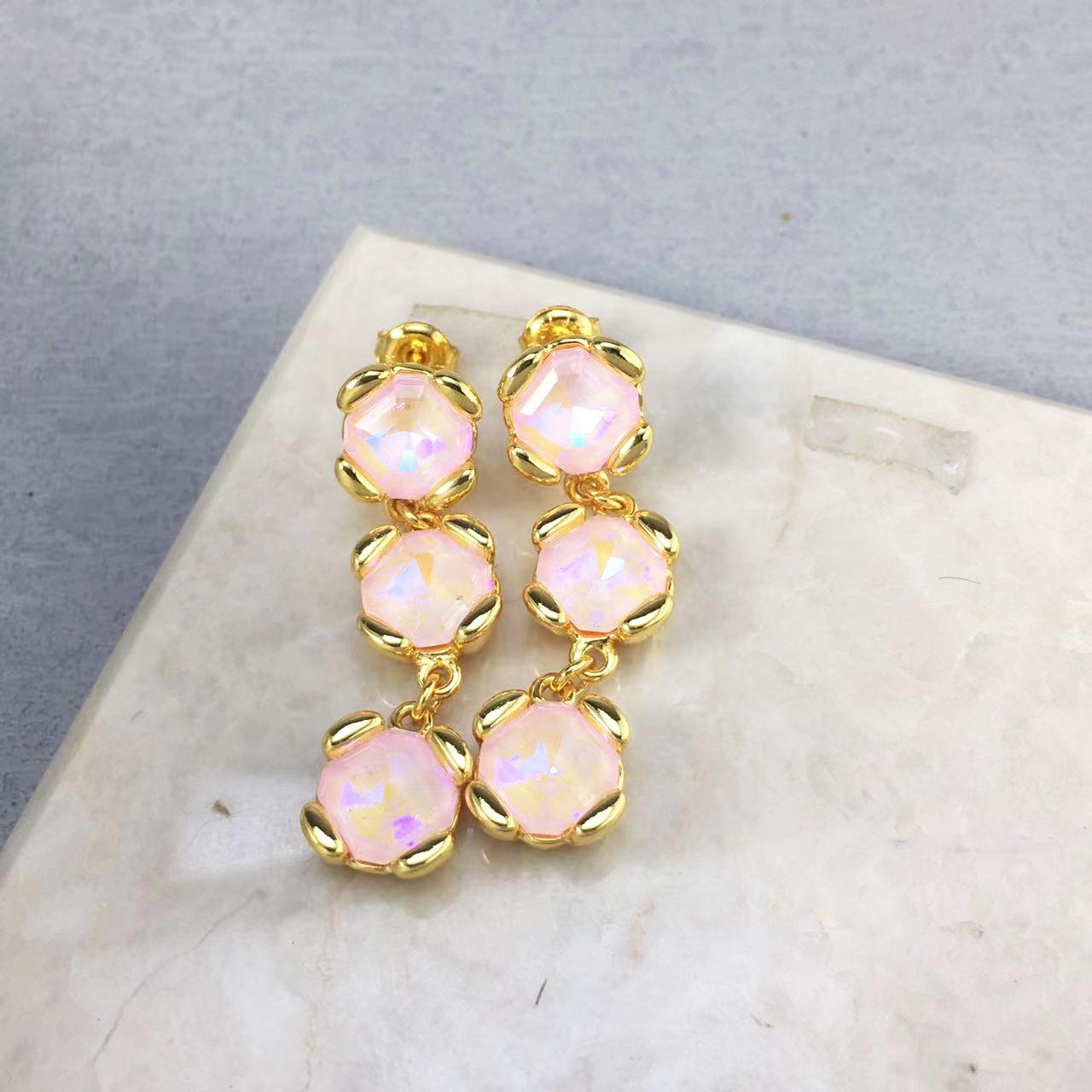 UNOde50 Spanish Designer Colorful Crystal Stud Earrings for Women - Early Spring Palette, Light Luxury Silver Needles.