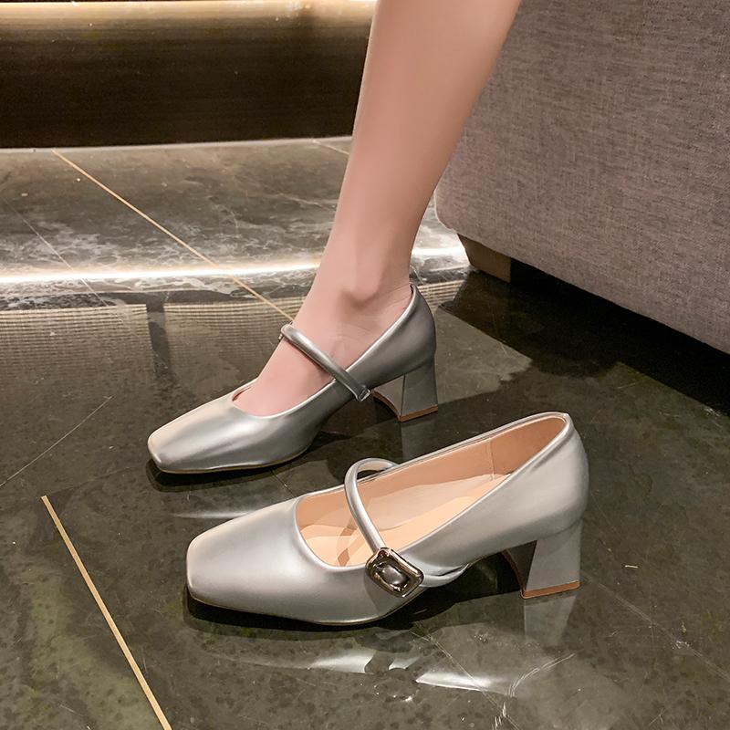 Modă 2025 Modă Nouă Culoare Solidă Pantofi cu Toc cu Barete pentru Femei Toc Pătrat Versatil Pantofi Profesionali pentru Femei Zapatos De Mujer