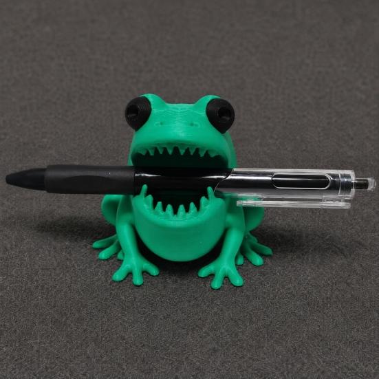huaqianguhh Cute Frog Pen Holder, 3D Printed Figurine, Cartoon Desk Organizer, Multifunctional Storage for Pens Pencils Markers, Office School Decor