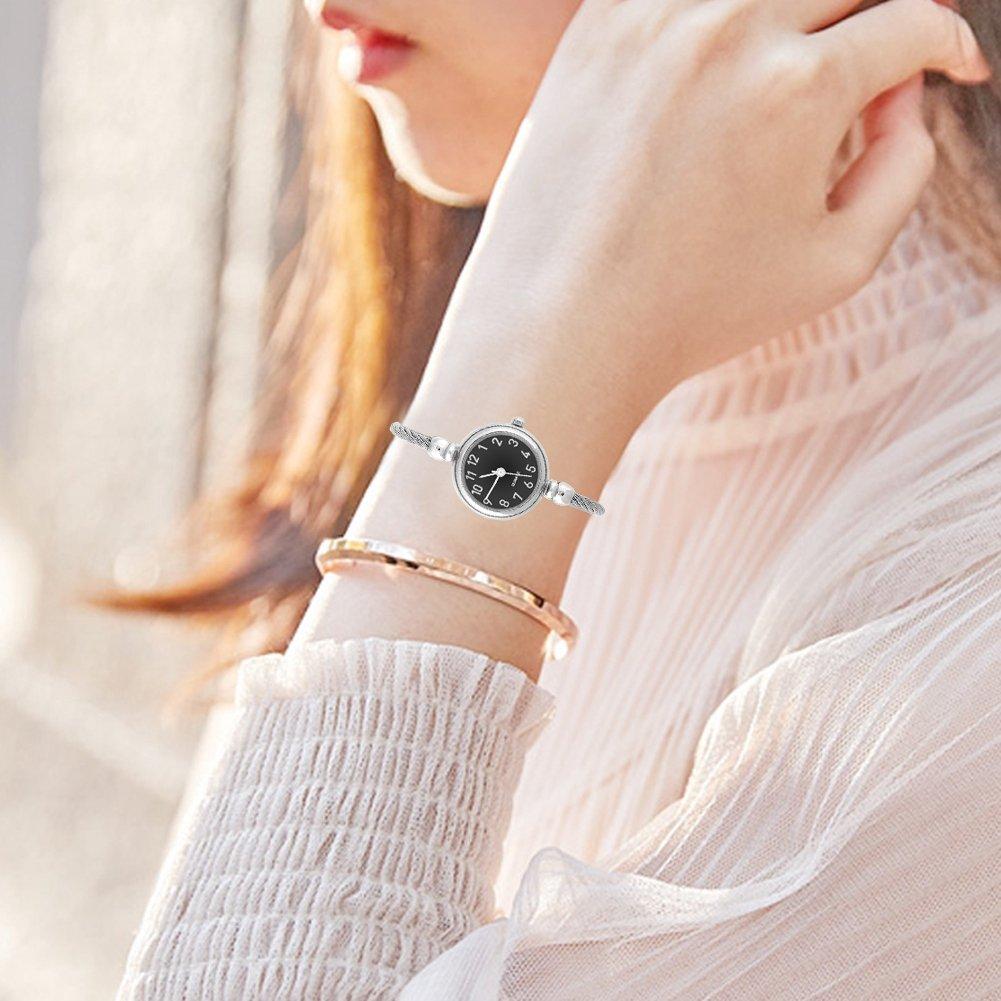 Walfront Bracelet Watch for Analog Round Quartz Alloy Strap Open Bracelet Digital Black Disc Watch 4-Color Women, Watch,
