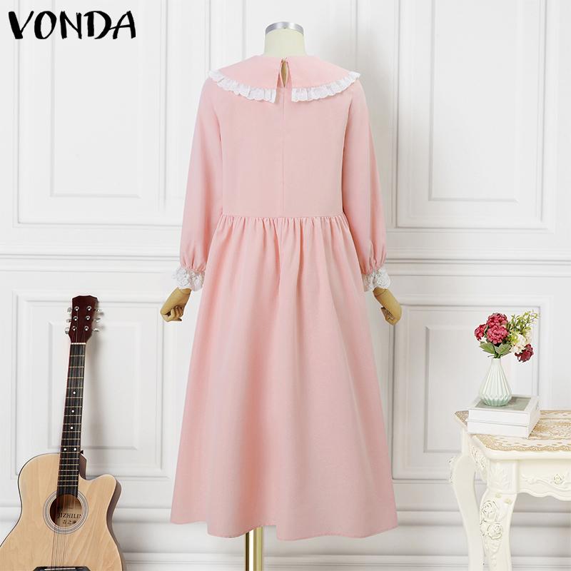 VONDA Rochii cu mâneci lungi imprimate casual din dantela cu rever