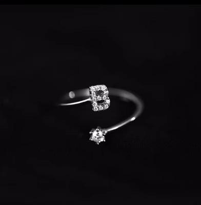Fashion 925 Silver 26 Letter Ring Sparkling Diamond Zircon Open Ring Index Finger Your Ring Birthday Party Jewelry