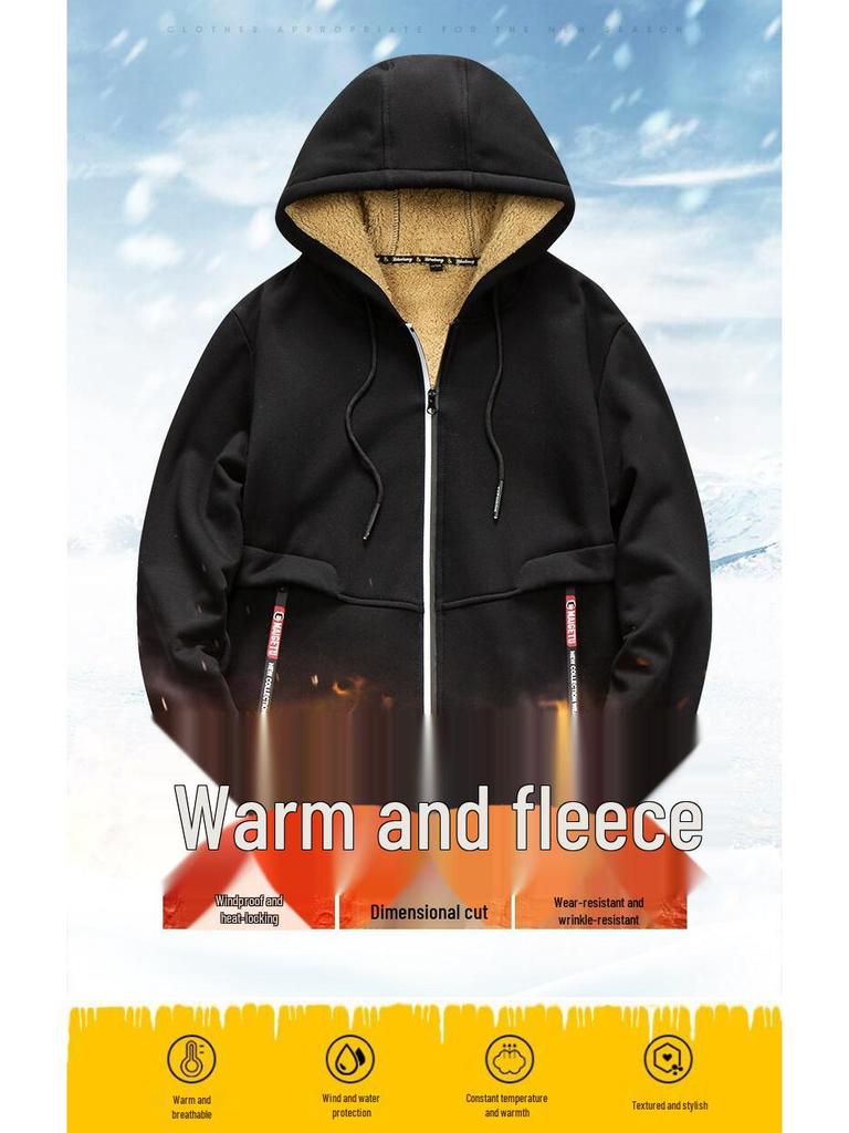 Men's Lamb Fleece Hoodie: Velvet-Lined, Thickened, Autumn/Winter, Casual Sportswear Jacket