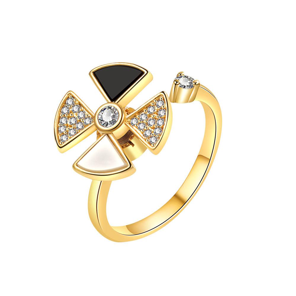 Enamel Daisy Flower Plant Anxiety Knuckle Ring For Women Golden Metal Copper Rotate Freely Ring Fidget Spinner Anillo Ajustable