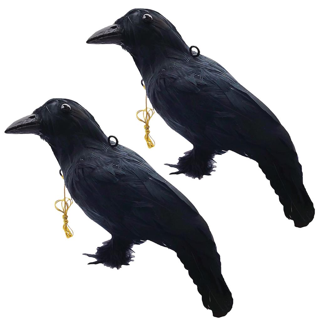 ONESORA Crow Bird Lifelike Feathered Crows Simply Hang to Repel Crows Repellent, Repellent, (2 Life-Size Birds) -