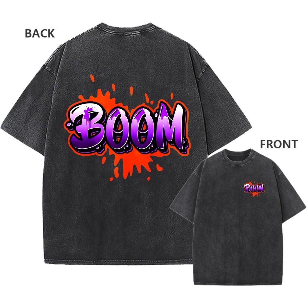 Men s Oversized Acid Wash Vintage 100% Cotton Edgy & Retro BOOM Graphic Tee M