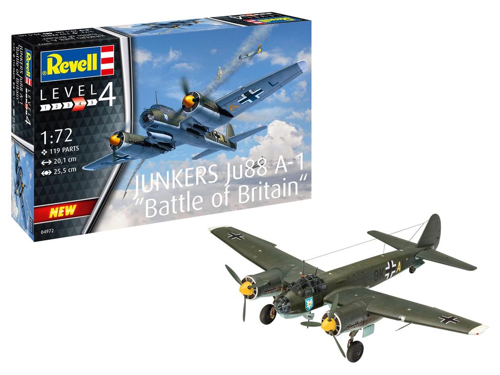 Revell 1/72 scale German Air Force Junkers Ju88A-1 Battle of Britain plastic model kit 04972