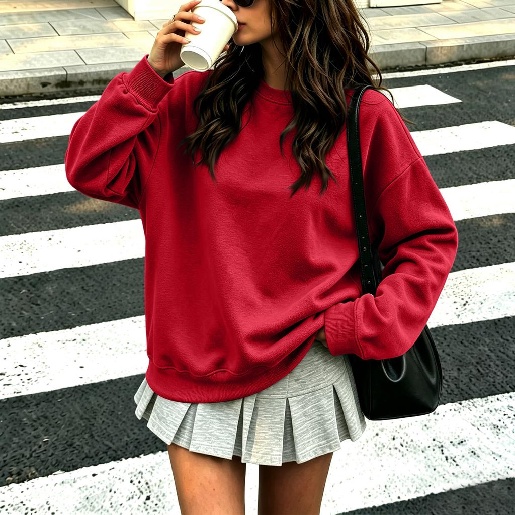 Women's Fashion Long Sleeve Neck Sweatshirt Pullover Top