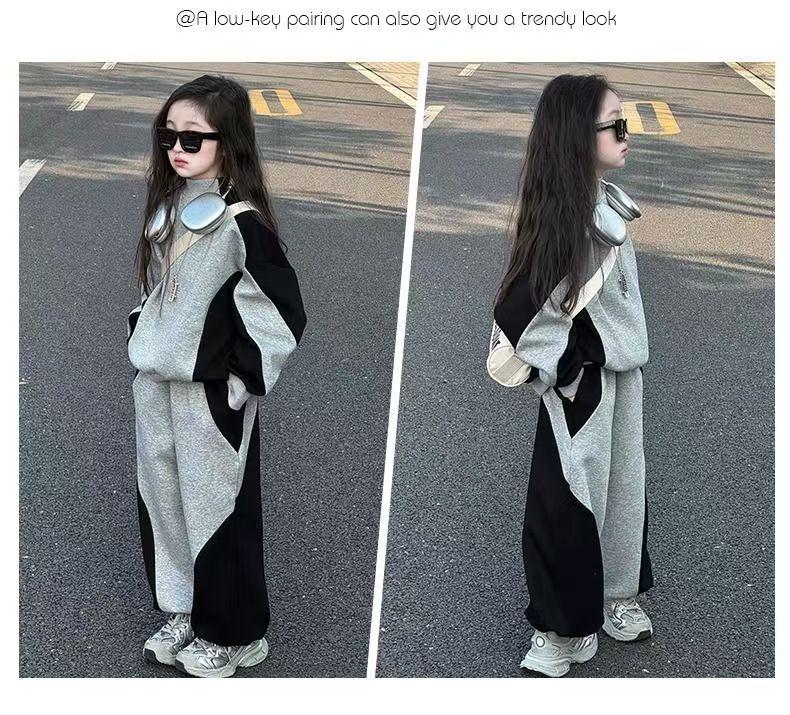 Girls' Korean Style Two-Piece Set: Color Block Sweatpants for Spring and Autumn