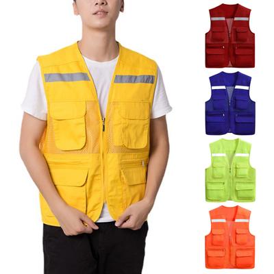 Multi Taschen Mesh Nähte Reißverschluss Knopfleiste Weste Mantel Outdoor Fotograf Angeln Reflektierende Weste Jacke