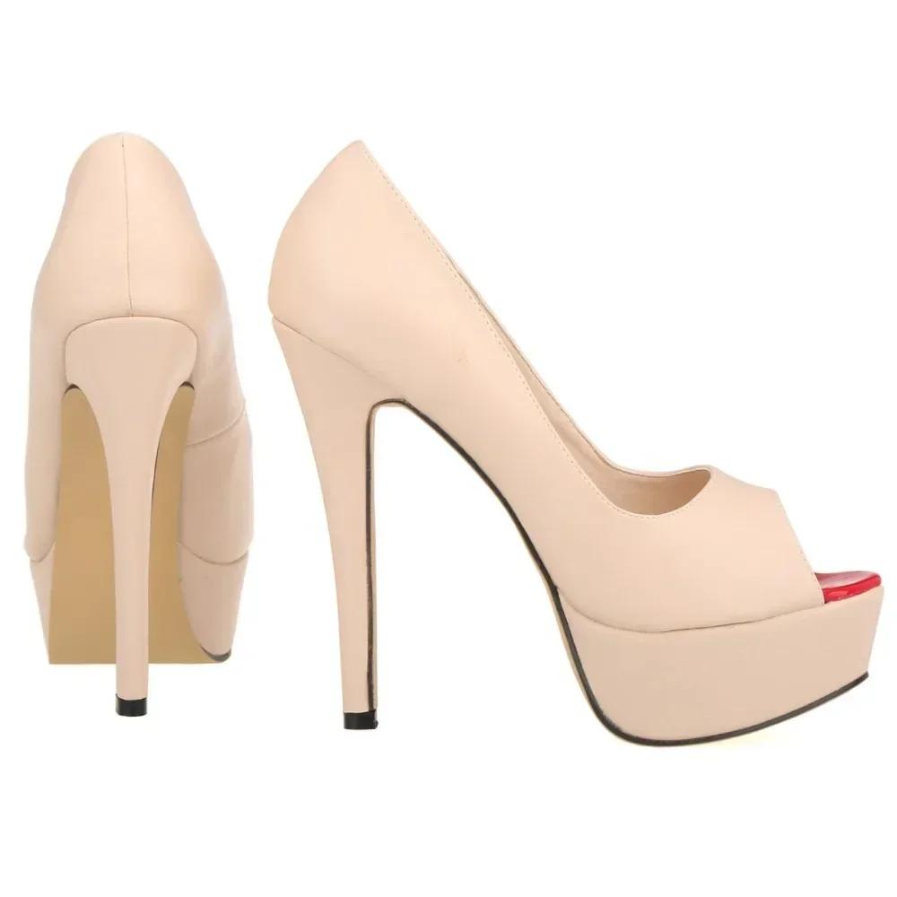 Large Size Women's Sexy Pumps Stilettos Fashion Matte Leather 14cm Platform High Heels Open Toe Party Nighclub Wedding Shoes