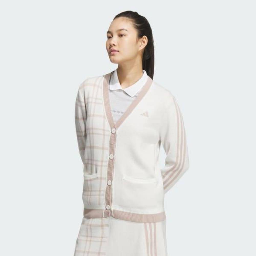 Adidas Golf Women S Fulley faShion 3S Checked Cardigan Beige iS4753