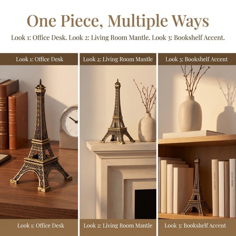 Bronze Tone Paris Eiffel Tower Figurine Statue Exquisite Craft Stylish Building Model Miniature Replica Creative