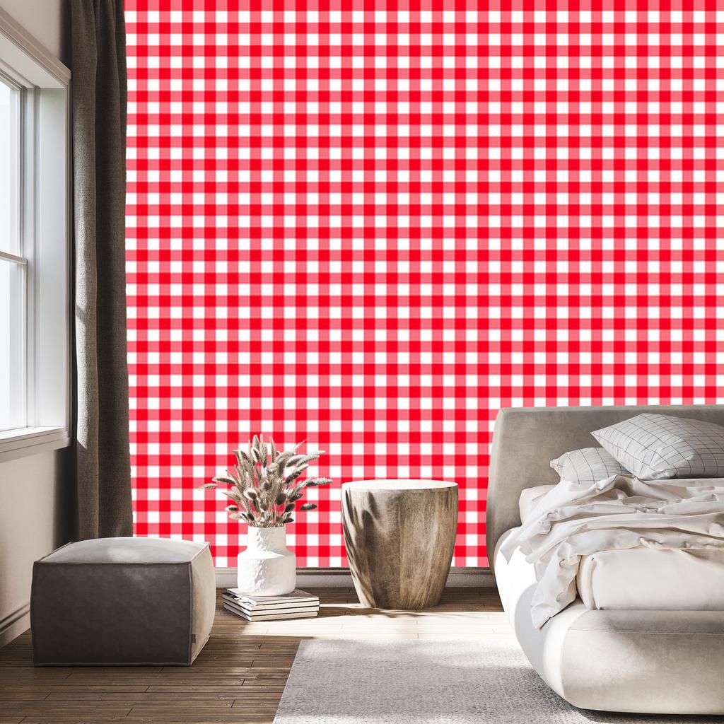 Red Coral and White Checkered Wallpaper for Living Room and Bedroom 50x1000