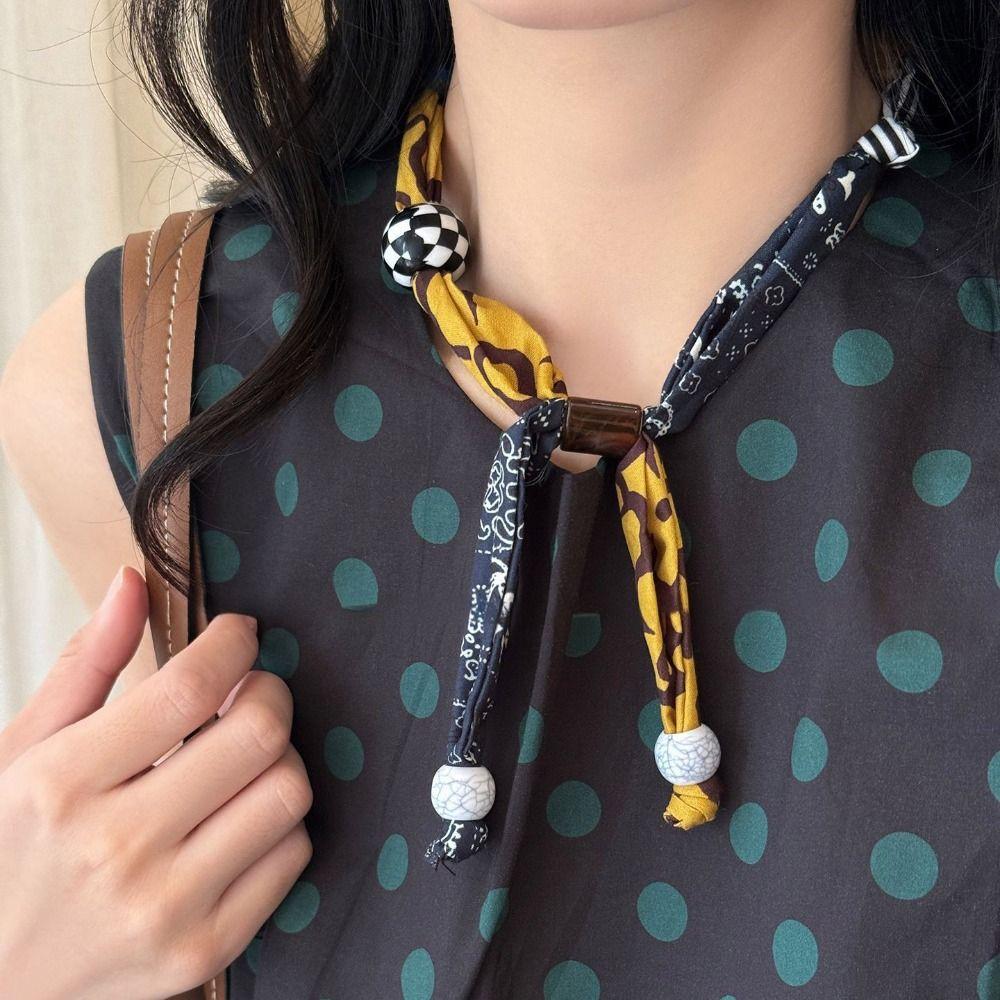 Clavicle Chain Patchwork Cloth Chain Necklace Multicolor Bohemian Choker Wood Bead Necklace  Girls
