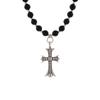 Niche Trendy Brand Black Beaded Zircon Cross Pendant Necklace Female Retro Hip Hop Punk Style Sweater Chain Accessories