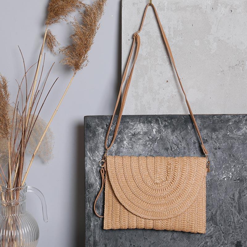 Yogodlns Summer Braided Straw Bag For Women Handmade Envelope Bag Bohemia Style Beach Bag Vacation Shoulder Crossbody Bag