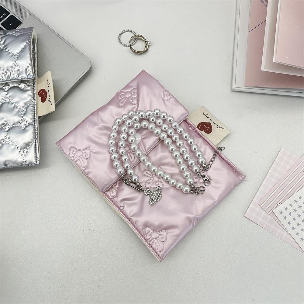 Large Capacity Sanitary Napkins Storage Bag Embossed Bow Makeup Bag Multi-Purpose Use