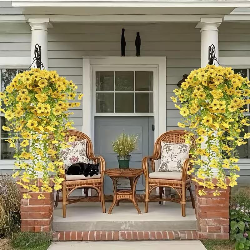 2Pcs Plastic Eucalyptus Fake Plant Decor Daisy Artificial Flowers Hanging Vines For Wedding Arch Home Garden Wall Decoration