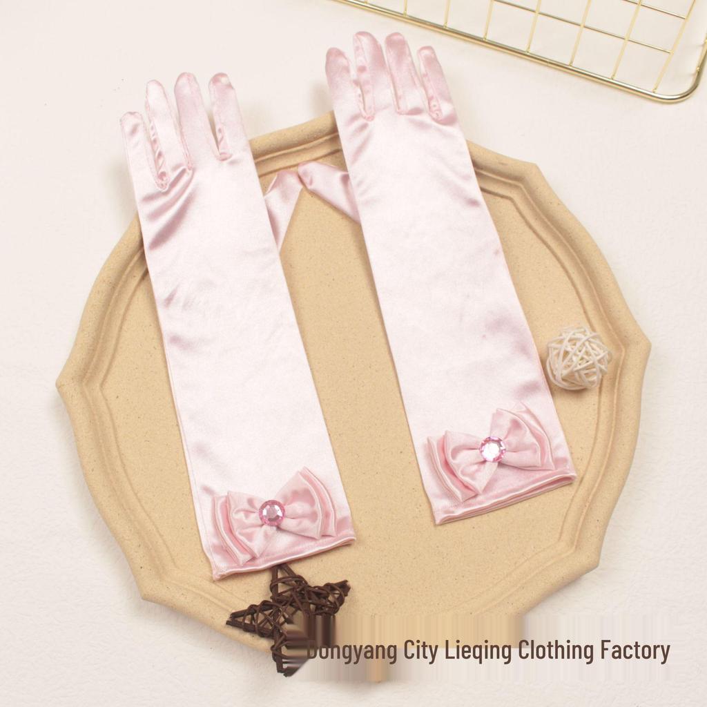 Princess Elsa Kids' Satin Gloves – Snow White Frozen Sophia Bow Performance Long Gloves