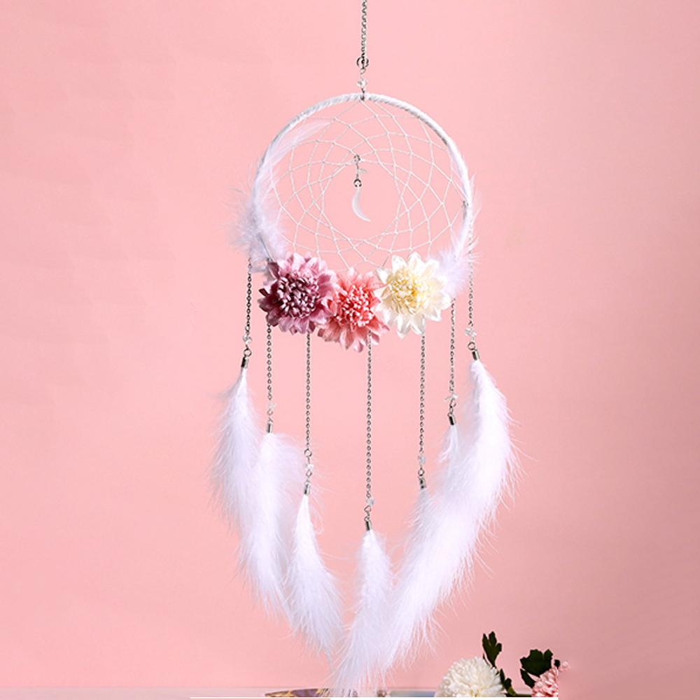 Moonlit Flower Language Dreamcatcher Pendant Bedroom Girl Room Decoration Creative Weaving Feather Wind Chime Blossoms