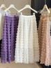 Women's Layered Polka Dot Mesh A-line Midi Skirt - High Waist, Fluffy & Slimming, Spring/Autumn Fashion