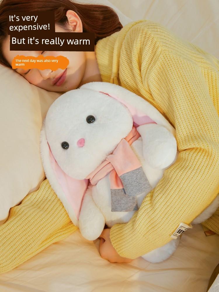 Hot Water Bottle, Rechargeable Hand Warmer, Explosion-Proof Plush Belly Warmer, Cute Hot Water Bag for Women's Bedding