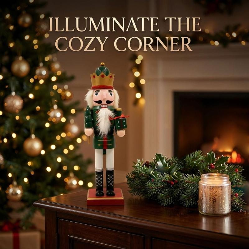 Christmas Nutcrackers Decoration in Solid Wood with a Square Base for Entryway, Mantel, Shelf, or Desk Display