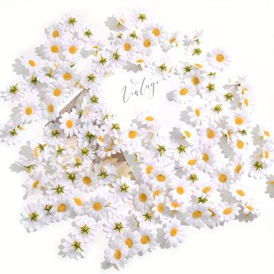 100 Eleganti Fiori di Margherita Artificiali Bianchi, Corsage e Composizioni da Tavolo Teste di Margherita in Tessuto, Accessori per Bouquet .