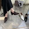 Women Leather Shoes 2026 Spring British Retro Square Heel Pointed Toe French Dress Shoes Elegant High Quality High Heels Loafers