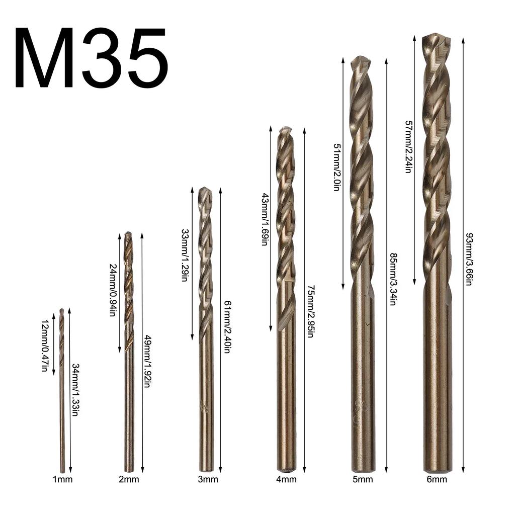 6pcs HSS M35 Cobalt Drill Bits Set Round Shank Drill Bit For Wood &Metal Stainless Steel Iron Drilling Hole Opening Tools