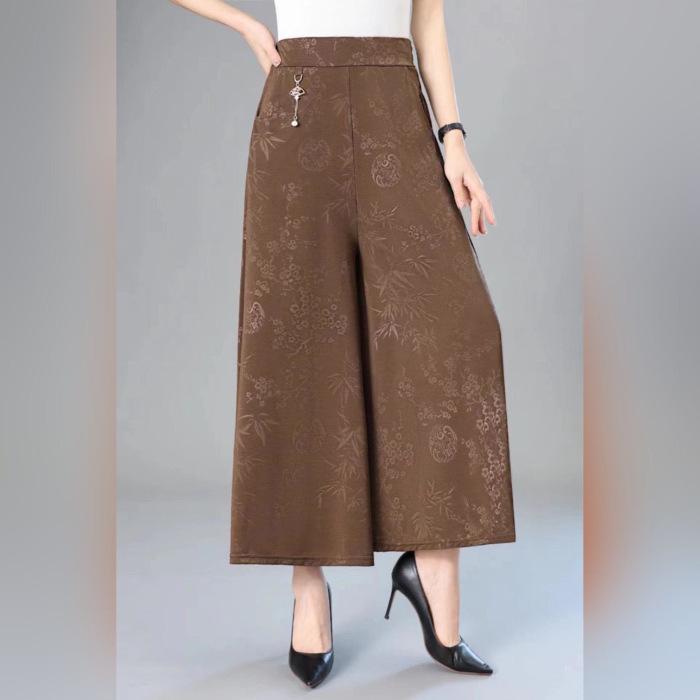 Καλοκαιρινό Γυναικείο Λεπτό και Μοντέρνο Καθημερινό Παντελόνι με Φαρδύ Πόδι για Γυναίκες Μέσης Ηλικίας και Ηλικιωμένες Αδυνατιστικό Ψηλόμεσο Ελαστικό Χαλαρό Παντελόνι Φούστα