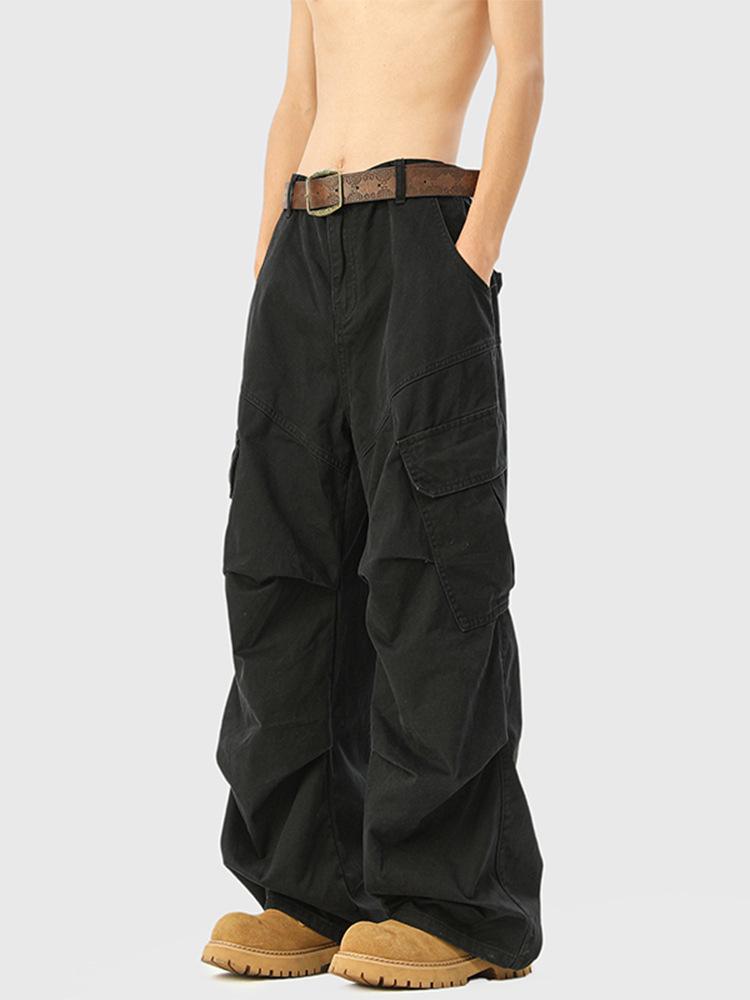 Men's Mylar Brown Cargo Pants: American Retro Multi-Pocket, Autumn/Winter CleanFit Micro-Flare Jeans