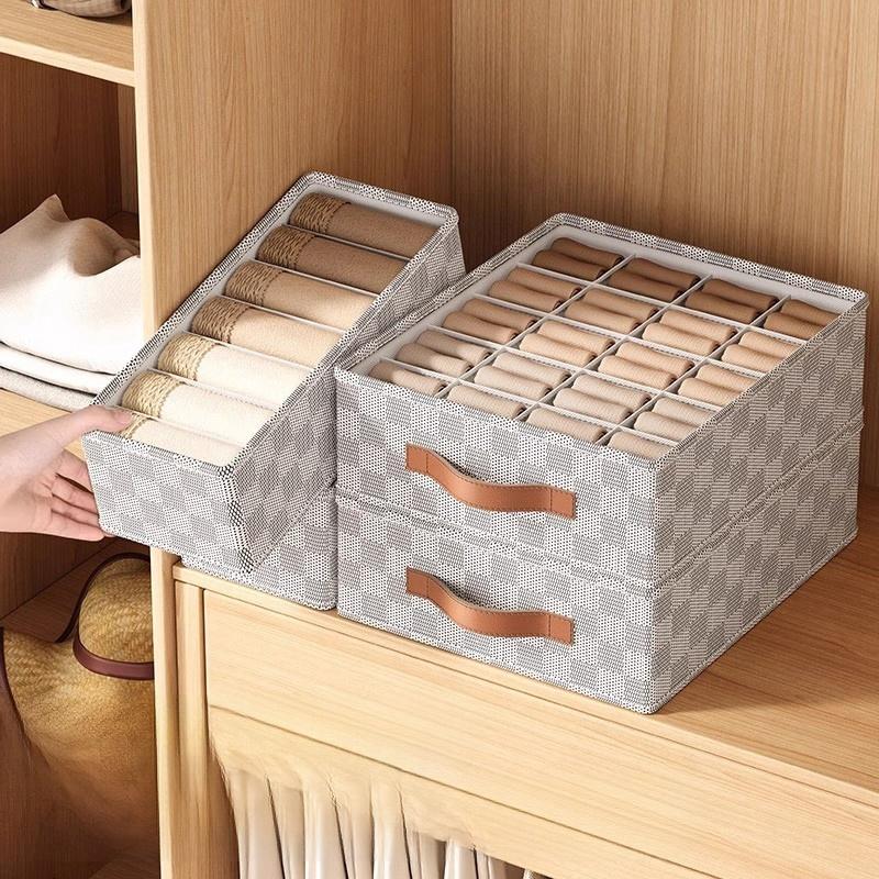 7/16/24 Grid Underwear Storage Box Cotton Linen Clothing Bra Cabinet Drawer Sock Storage Box Wardrobe Clothes Divider