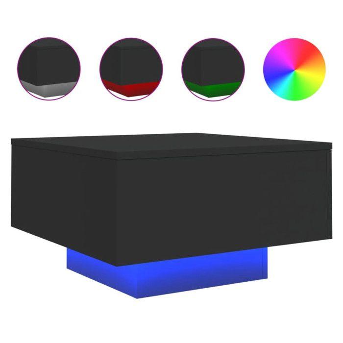 VidaXL Table Basse avec Lumières LED, Table d'Appoint, Bout de Canapé, Meuble de Salon Salle de Séjour, Moderne, Noir Bois 836575