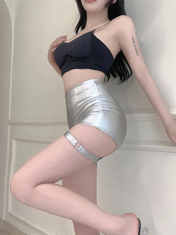 Spicy Girls High Waist Shorts Tight Wrap Hip Sports Pants Casual Pants Women Wrap Buttocks Silver Strap Hollowed Out Cl4I Sexy