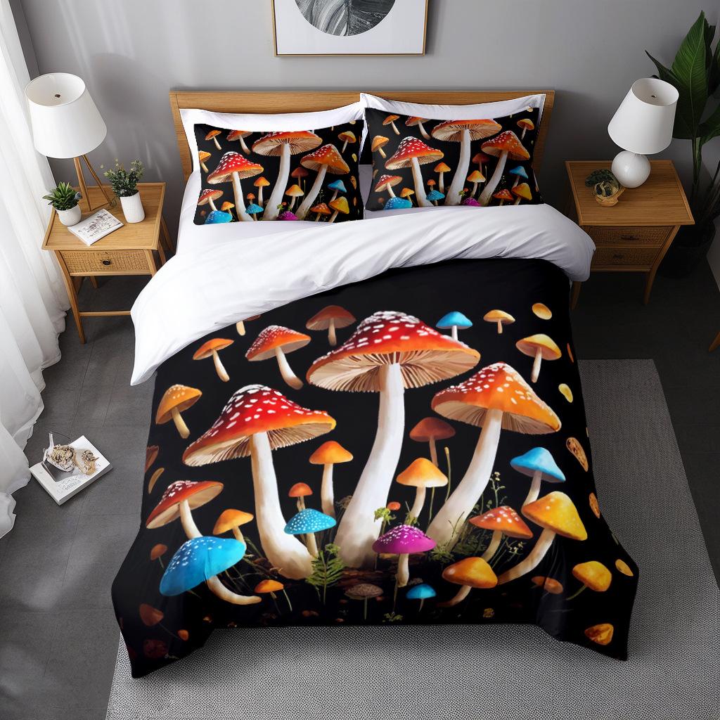 Mushroom Plant Three-Piece Quilt Cover 3D Digital Printing Quilt Cover Bedding Home Textiles