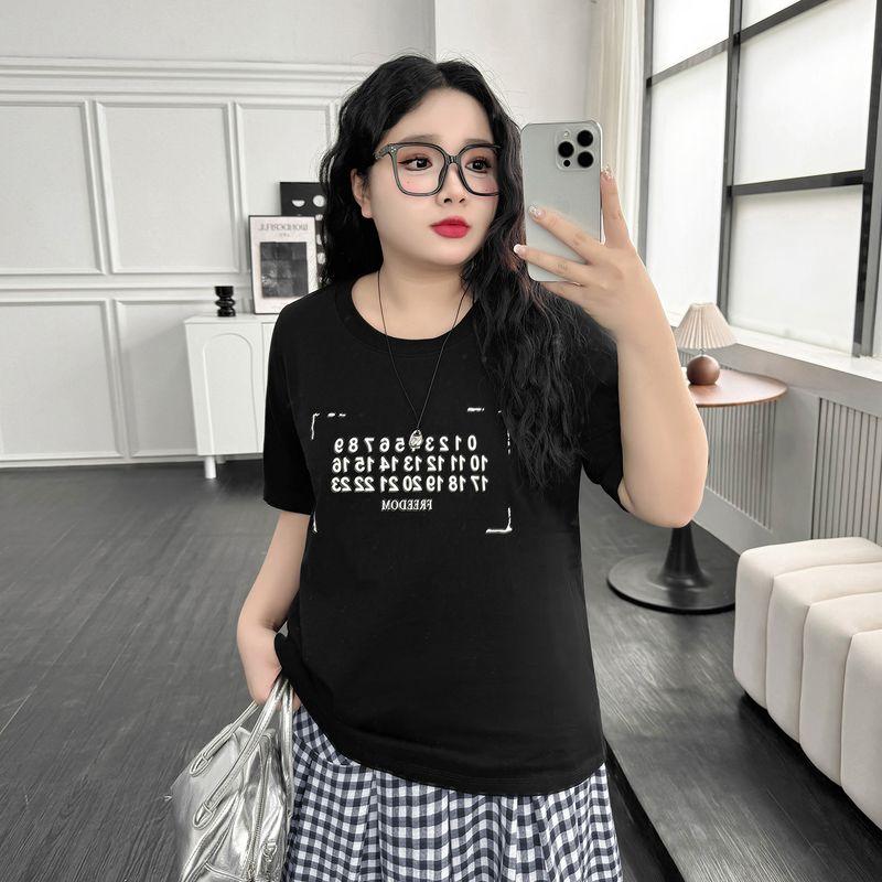 

Plus size women clothing [American Street T] Retro Leisure 100.00kg Short sleeve T-shirt Summer Chubby Girl Mid-Length Top Classic Black-T-Shirt 3XL