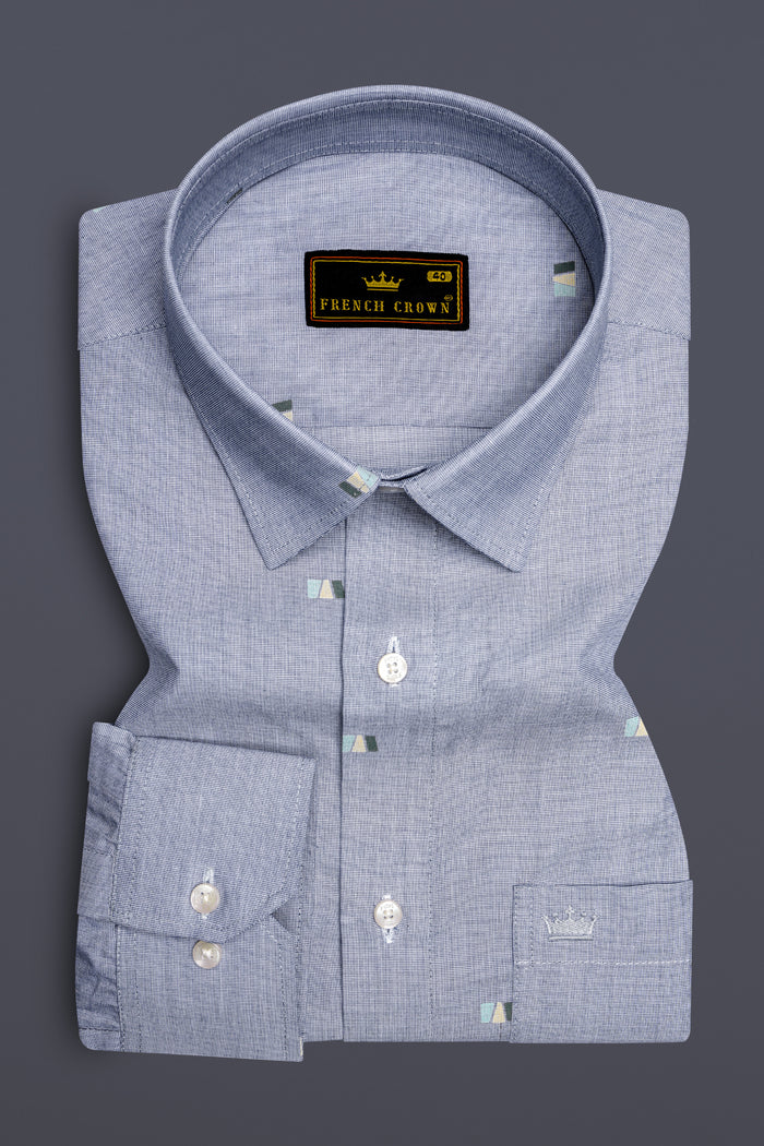 

Mantle Light Green with Moonraker Blue 3D Textured Chambray Shirt 42