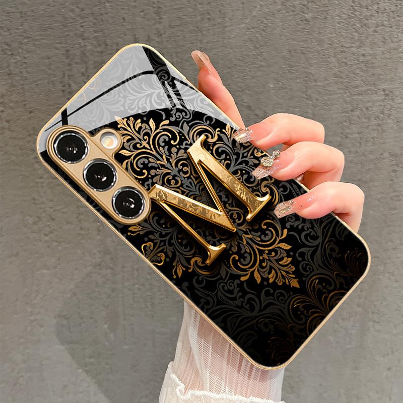 

Electroplated gold new phone case for Samsung Galaxy S26 Ultra S25 Plus S24 S23 S22 fe tempered glass Artistic texture patterns For Galaxy S22 Ultra
