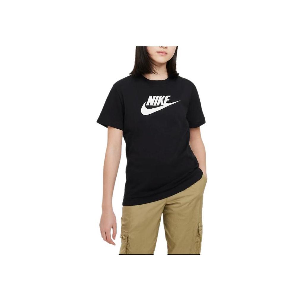 Nike Letter Logo Print Round Neck Short Sleeve T-Shirt Kids Tops Black FD0928-010