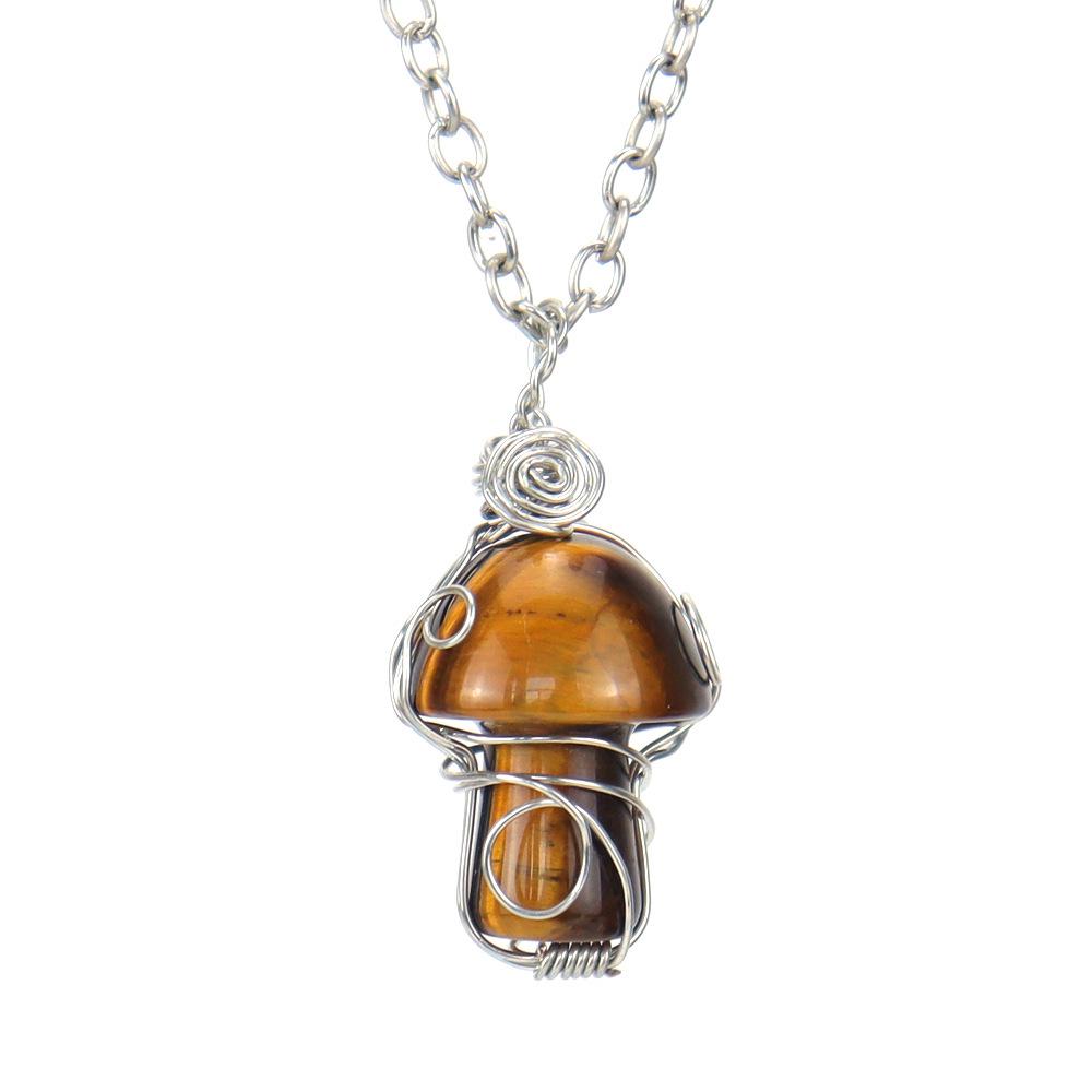 Handmade Crystal Agate Mushroom Pendant Necklace - DIY Jewelry Accessory N587