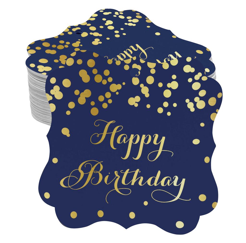 Inkdotpot Real Gold Foil Bracket Shape Paper Hang Tags Happy Birthday Favor Tags Pack Of